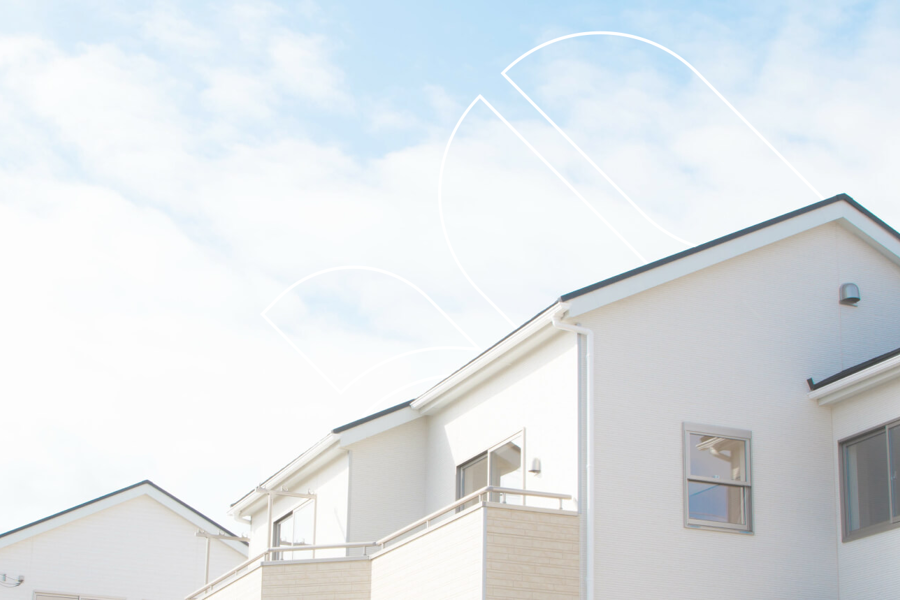 White houses with balconies
