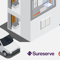 Sureserve van outside a home. Kensa logo.