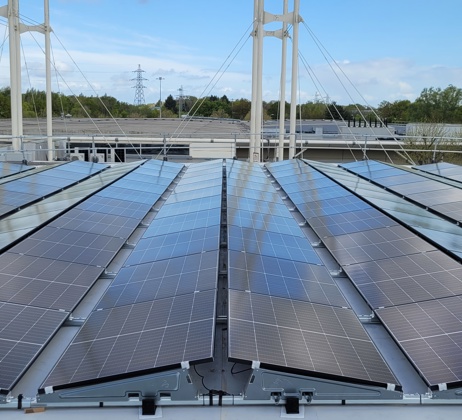 Solar panels on roof of public building